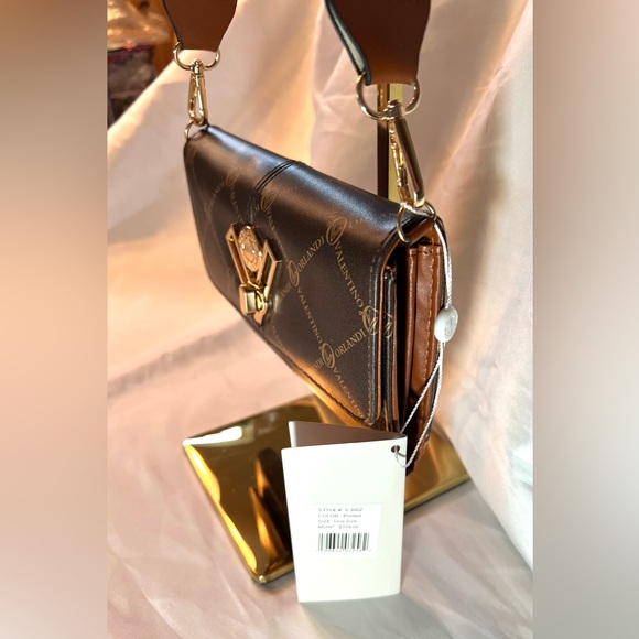 Valentino Orlandi Crossbody Clutch Brown & Gold Hardware, Turn Lock Guitar Strap - Picture 4 of 16
